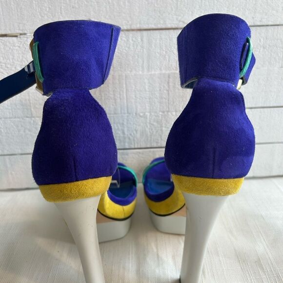 BRIAN ATWOOD BRAGANCA MULTI COLOR Leather Suede PLATFORM SANDAL HEELS - Picture 11 of 12